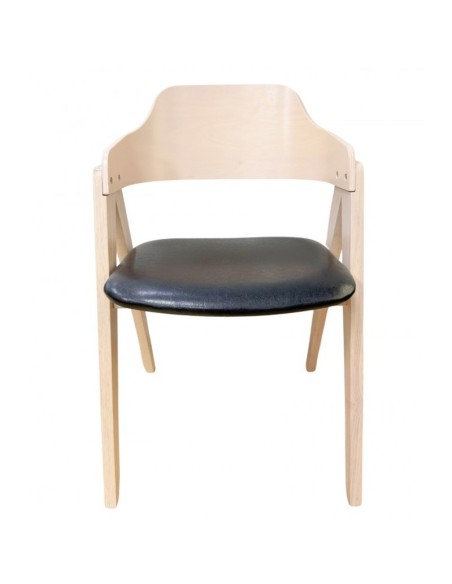 Silla con brazos nordic GODI, madera de hevea y similpiel negro