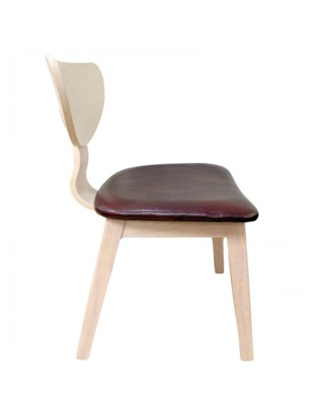 Silla nórdica GENO, madera de hevea y similpiel marrón