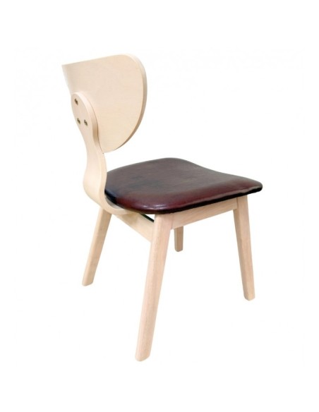 Silla nórdica GENO, madera de hevea y similpiel marrón