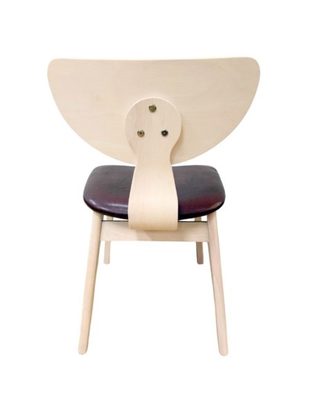 Silla nórdica GENO, madera de hevea y similpiel marrón