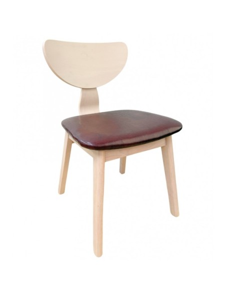 Silla nórdica GENO, madera de hevea y similpiel marrón