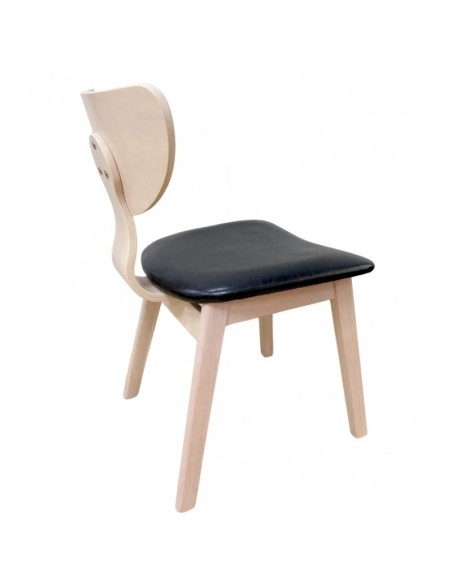 Silla nórdica GENO, madera de hevea y similpiel negro