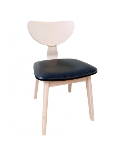 Silla nórdica GENO, madera de hevea y similpiel negro