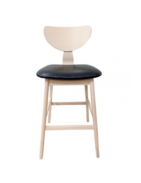 Taburete nórdico GENO 73, madera de hevea y similpiel negro