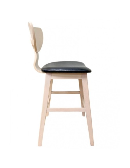 Taburete nórdico GENO 73, madera de hevea y similpiel negro