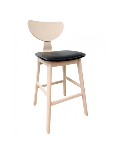 Taburete nórdico GENO 73, madera de hevea y similpiel negro
