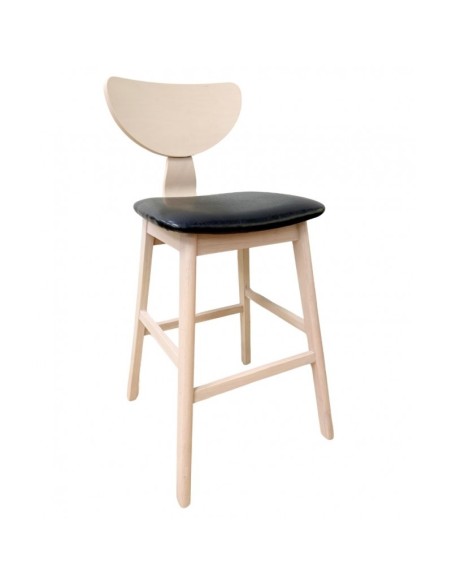 Taburete nórdico GENO 73, madera de hevea y similpiel negro