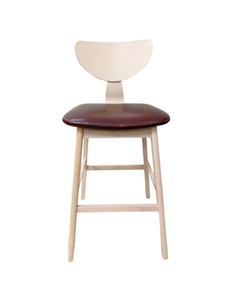 Taburete nórdico GENO 73, madera de hevea y similpiel marrón