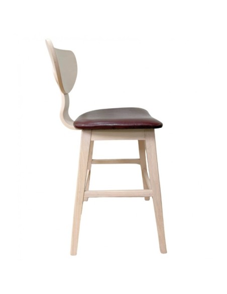 Taburete nórdico GENO 73, madera de hevea y similpiel marrón