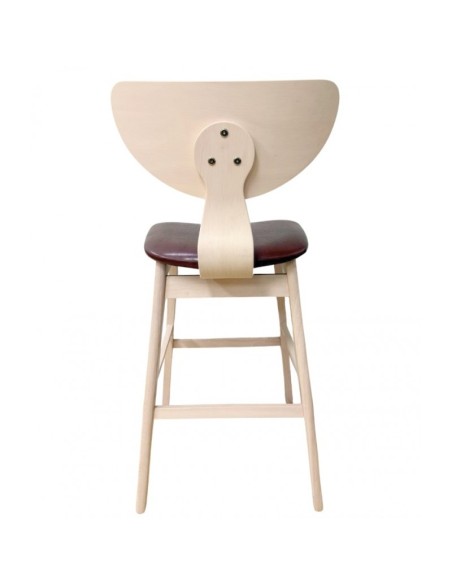 Taburete nórdico GENO 73, madera de hevea y similpiel marrón