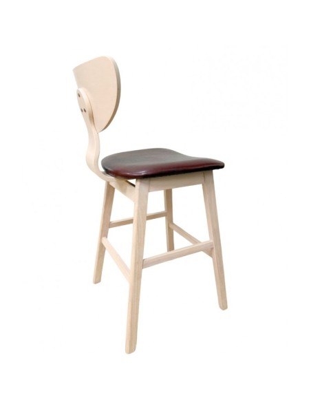 Taburete nórdico GENO 73, madera de hevea y similpiel marrón