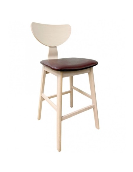 Taburete nórdico GENO 73, madera de hevea y similpiel marrón