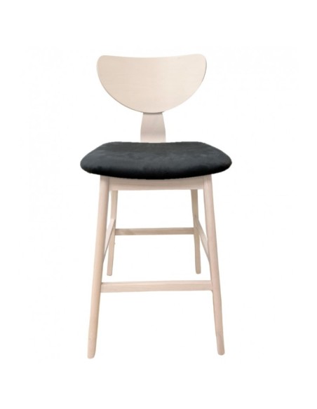 Taburete nórdico GENO 73, madera de hevea y tejido velvet gris oscuro