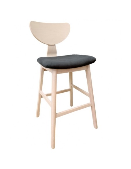 Taburete nórdico GENO 73, madera de hevea y tejido velvet gris oscuro