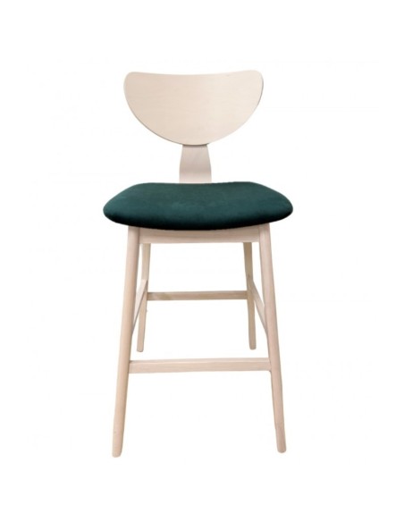 Taburete nórdico GENO 73, madera de hevea y tejido velvet verde