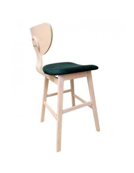 Taburete nórdico GENO 73, madera de hevea y tejido velvet verde