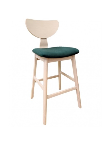 Taburete nórdico GENO 73, madera de hevea y tejido velvet verde