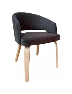 Silla con brazos RACE, madera de hevea y velvet gris ocuro