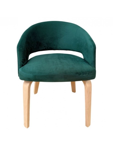 Silla con brazos RACE, madera de hevea y velvet verde oscuro