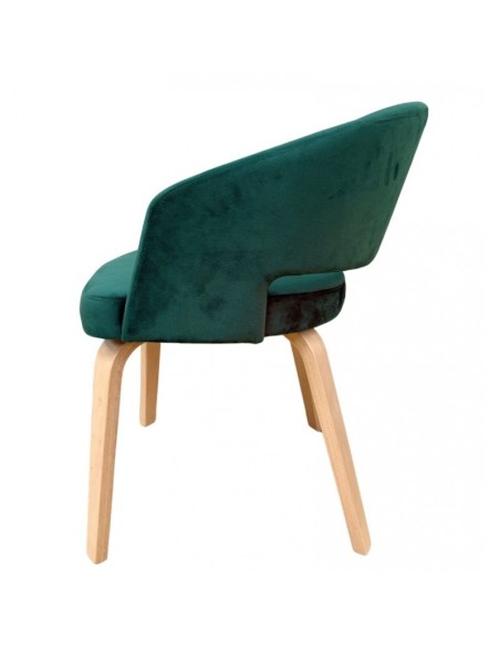 Silla con brazos RACE, madera de hevea y velvet verde oscuro