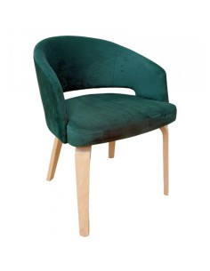 Silla con brazos RACE, madera de hevea y velvet verde oscuro