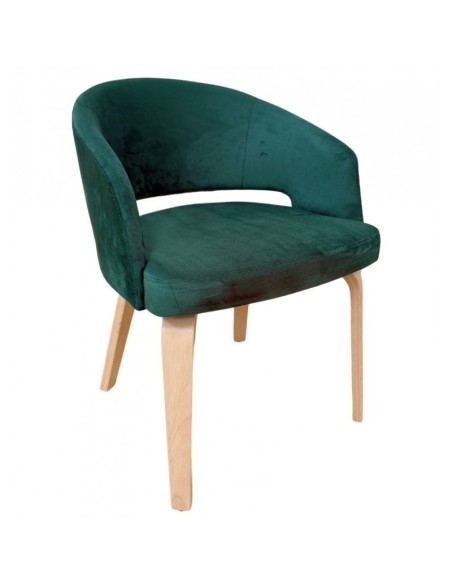 Silla con brazos RACE, madera de hevea y velvet verde oscuro