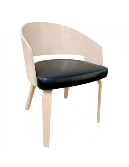 Silla con brazos nordic TRANSIT, madera de hevea y similpiel negra