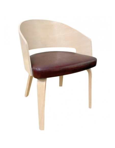 Silla con brazos nordic TRANSIT, madera de hevea y similpiel marron