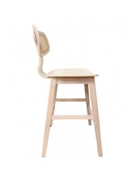 Taburete vintage ANOUK, madera de hevea natural, respaldo rejilla