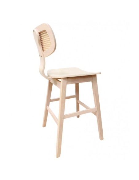 Taburete vintage ANOUK, madera de hevea natural, respaldo rejilla
