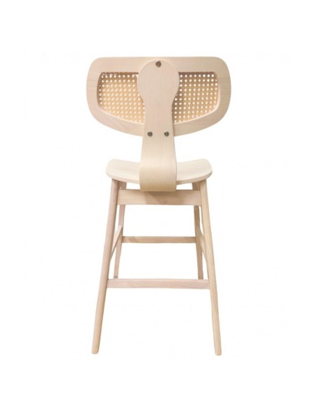 Taburete vintage ANOUK, madera de hevea natural, respaldo rejilla