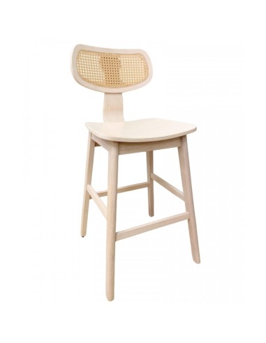 Taburete vintage ANOUK, madera de hevea natural, respaldo rejilla
