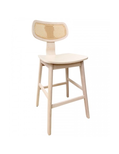 Taburete vintage ANOUK, madera de hevea natural, respaldo rejilla