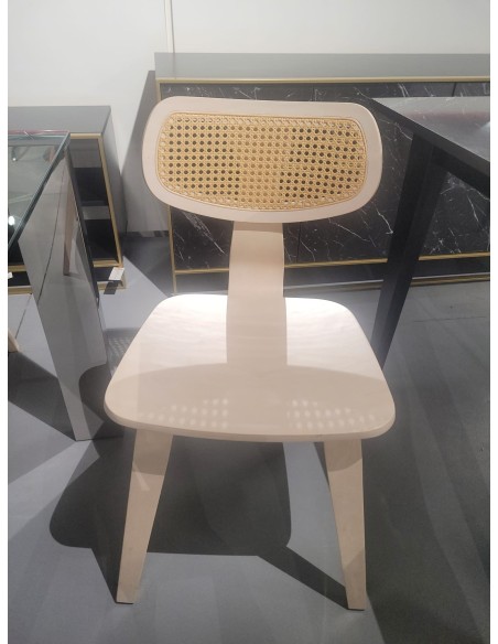 Silla vintage ANOUK, madera de hevea natural, respaldo rejilla