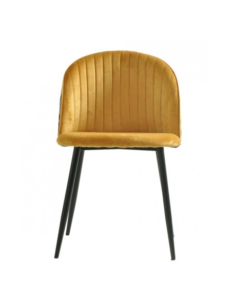 Cadeira design FLORA, estofos em veludo amarelo com encosto floral