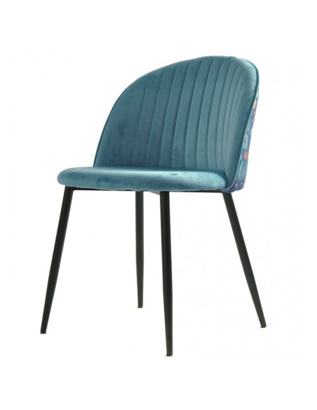 Cadeira design FLORA, estofos em veludo azul com encosto FLORAL