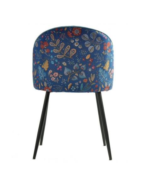 Cadeira design FLORA, estofos em veludo azul com encosto FLORAL