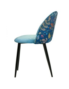 Silla diseño FLORA, tapizado velvet azul con trasera FLORAL 2