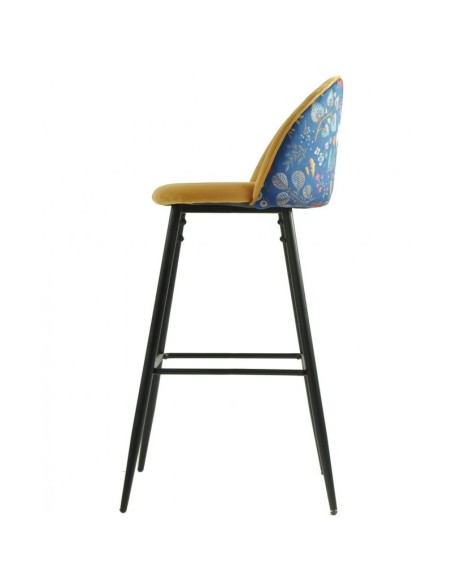 Taburete FLORA 75, tapizado velvet amarillo con trasera carnaval