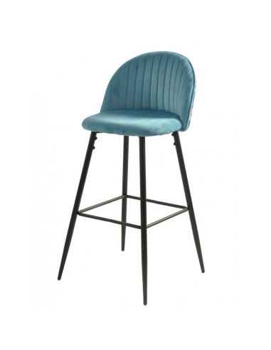 Taburete FLORA 75, tapizado velvet azul con trasera carnaval