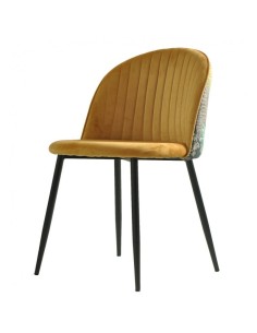 Silla diseño FLORA, tapizado velvet amarillo con trasera...