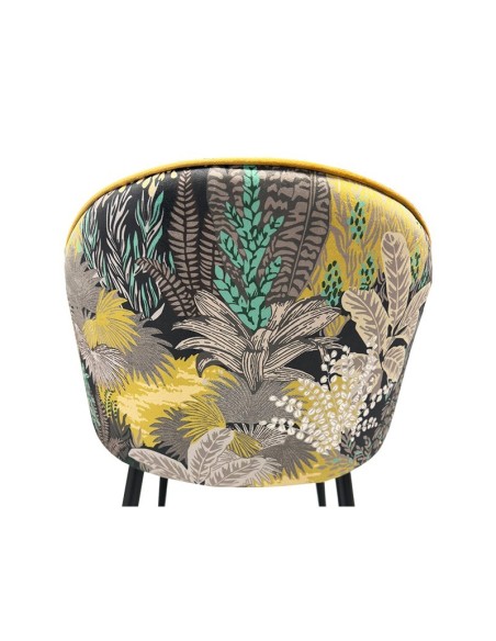 Cadeira design FLORA, estofos em veludo amarelo com encosto em palmeira