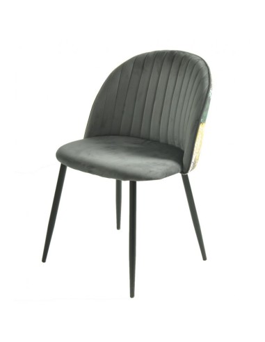 Silla diseño FLORAL, tapizado velvet gris con trasera palmeras