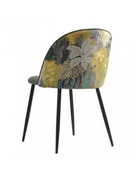 Silla diseño FLORAL, tapizado velvet gris con trasera palmeras