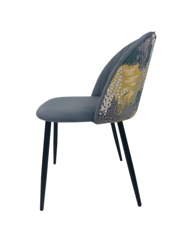 Silla diseño FLORAL, tapizado velvet gris con...
