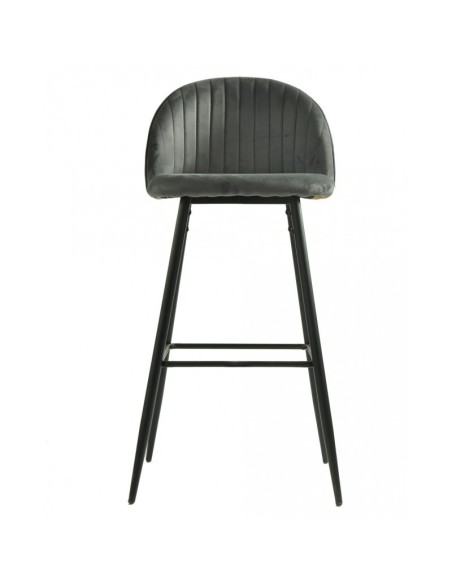 Taburete alto FLORA 75, tapizado velvet gris con trasera palmeras