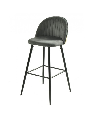 Taburete alto FLORA 75, tapizado velvet gris con trasera palmeras