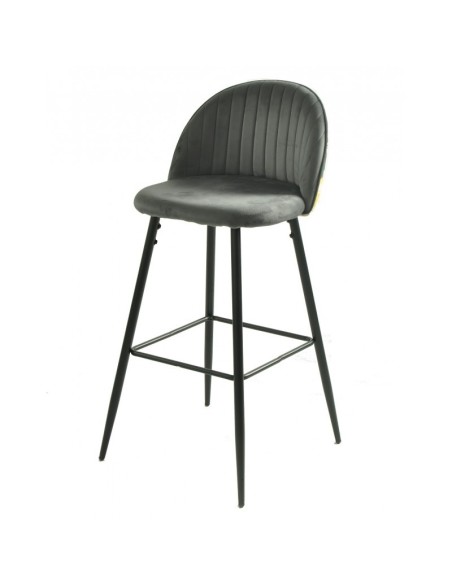 Taburete alto FLORA 75, tapizado velvet gris con trasera palmeras