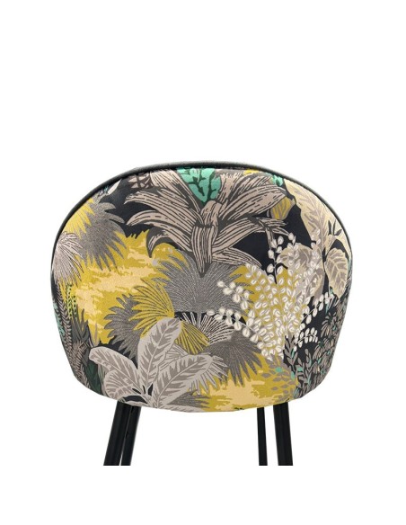 Taburete alto FLORA 75, tapizado velvet gris con trasera palmeras