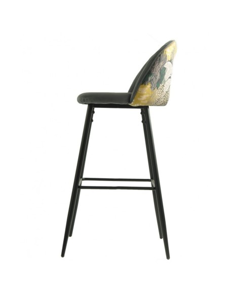 Taburete alto FLORA 75, tapizado velvet gris con trasera palmeras